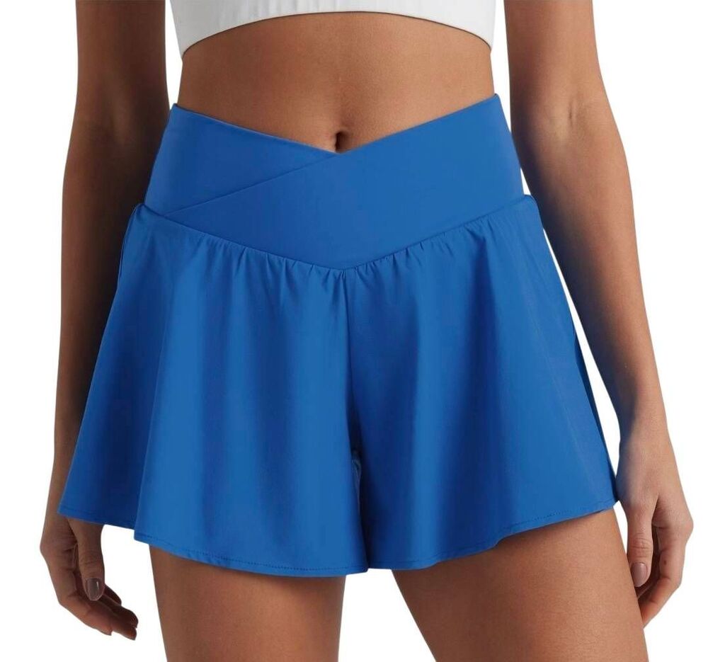 JoyLab Crossover High Waisted Athletic Running Skort Shorts Blue Large